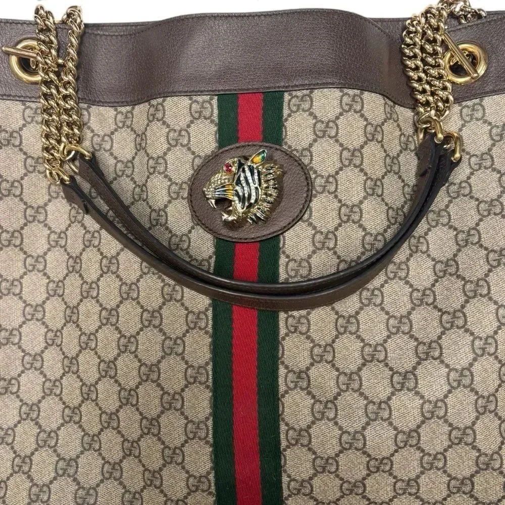 Gucci GG Supreme Monogram Large Rajah Chain Tote Beige